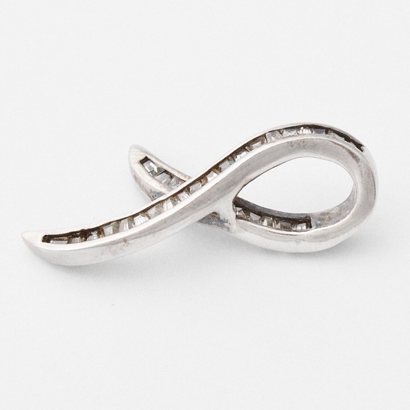 Vintage Sterling Silver Cubic Zirconia Ribbon Necklace Pendant Trapezoid Cut CZ - Picture 3 of 5